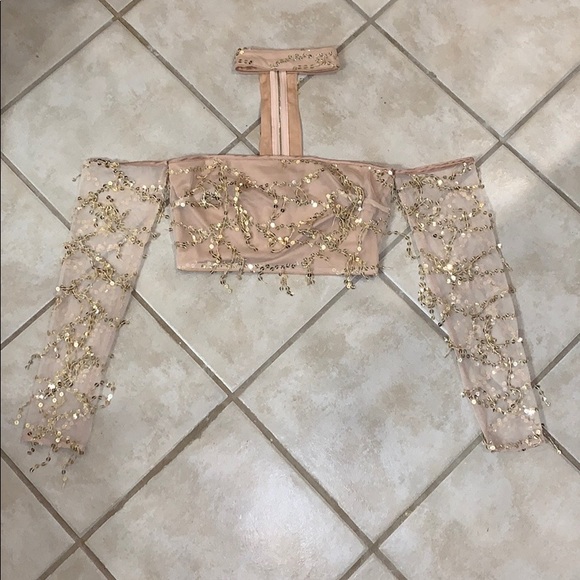 Miss Avenue Gold Sequin Crop Top - Picture 2 of 5